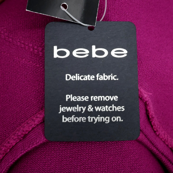 Bebe Sweater Womens XL Pink Sequins Stretch Knit Tunic V-neck Open Back New - Picture 10 of 16